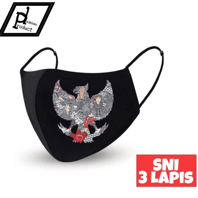 Masker GARUDA INDONESIA Batik 3 Lapis / Masker Hitam / Masker 3 Ply / Masker 3 Lapis / Masker Earlop