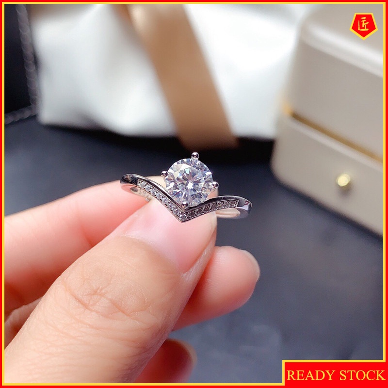 [Ready Stock]Simple Creative Pt950 Moissanite V-Shaped Ring