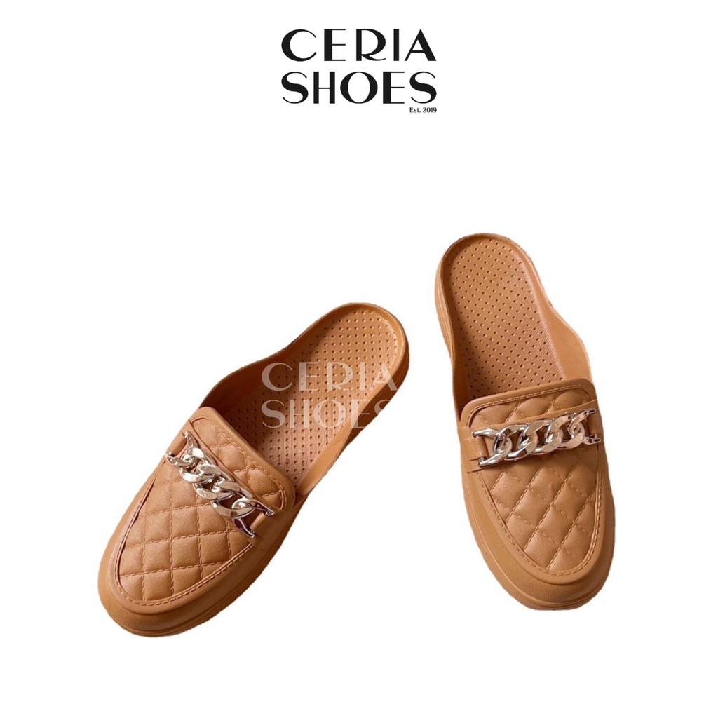 BALANCE Sandal Wedges Wanita Import Slop Bahan Empuk Elastis Karet Anti Slip Motif Rantai