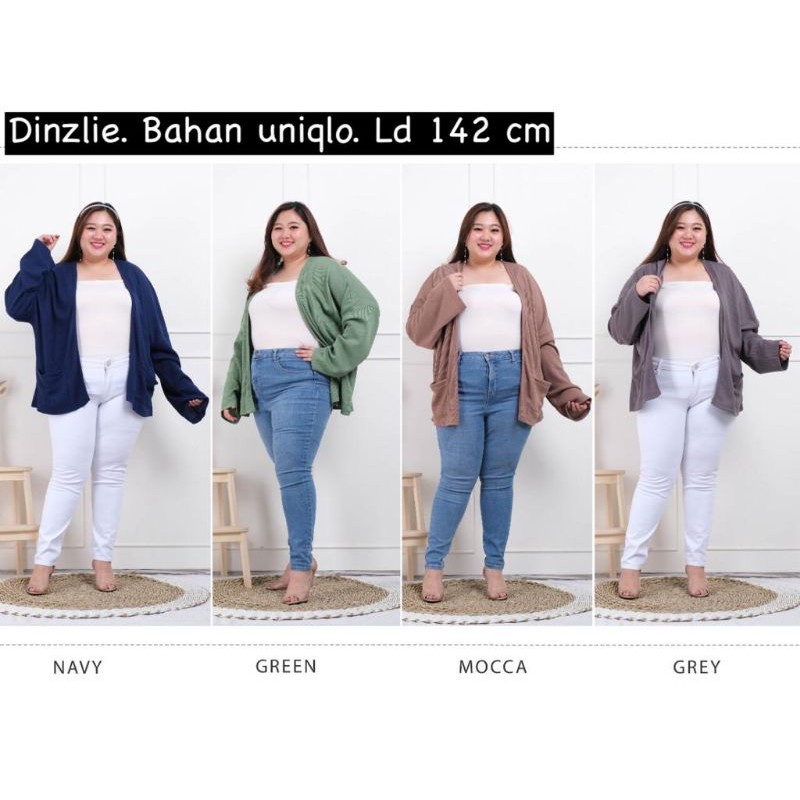 Dinzlie cardigan outer wanita jumbo big bigsize lengan panjang bahan uniqlo premium
