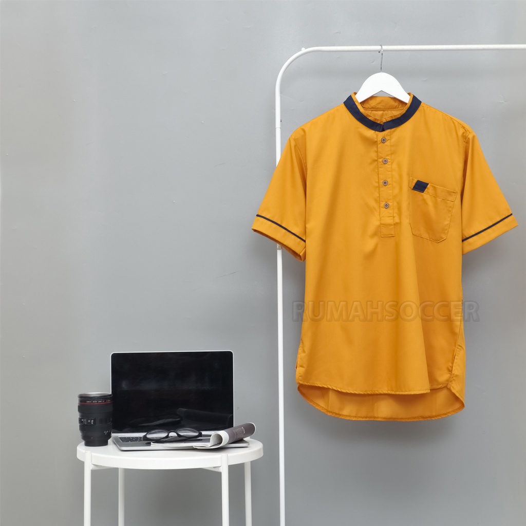 Baju Koko Pria FATHAN Lengan Pendek Atasan Muslim Pria Dewasa Polos Tersedia Ukuran S M L XL XXL