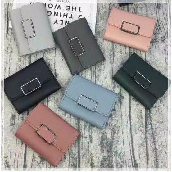 Dompet lipat wanita cewek polos stylist hitam merah biru abu pink ungu