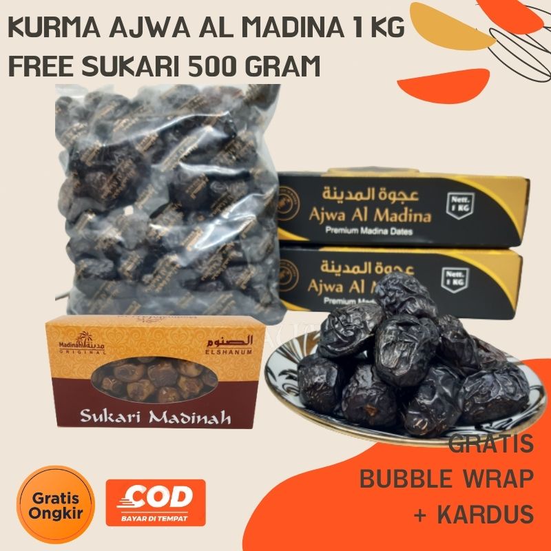 KURMA AJWA PACKING PREMIUM 1 KG GRATIS SUKARI  / KURMA NABI / SUKARI BASAH / KURMA AJWA JUMBO / SUKA