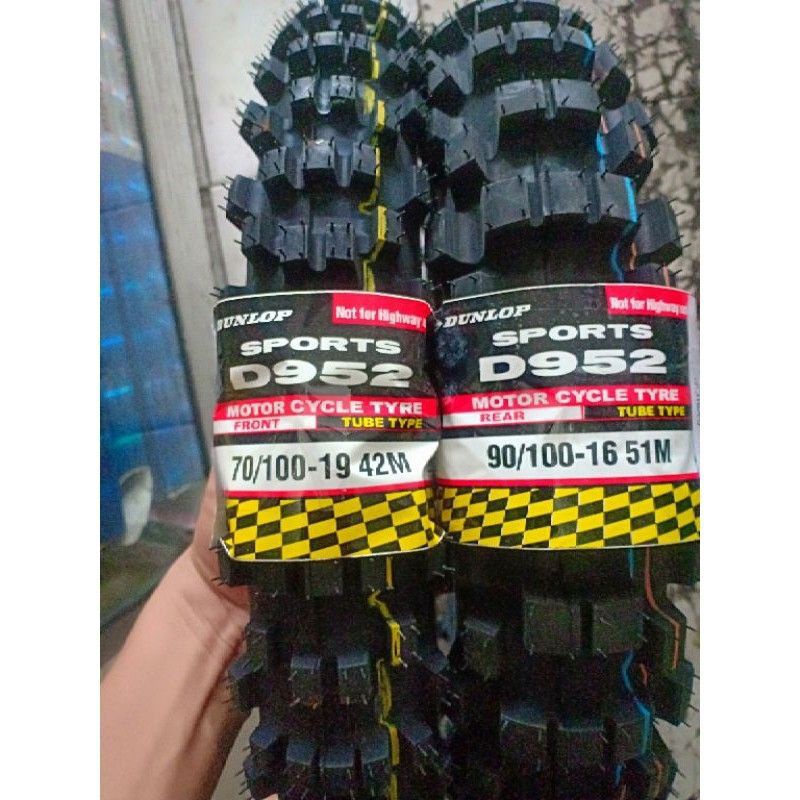 ban trail Dunlop d952 ring 16/19 sepasang Dpn/blkg ukuran 90-100/16 dan 70-100/19