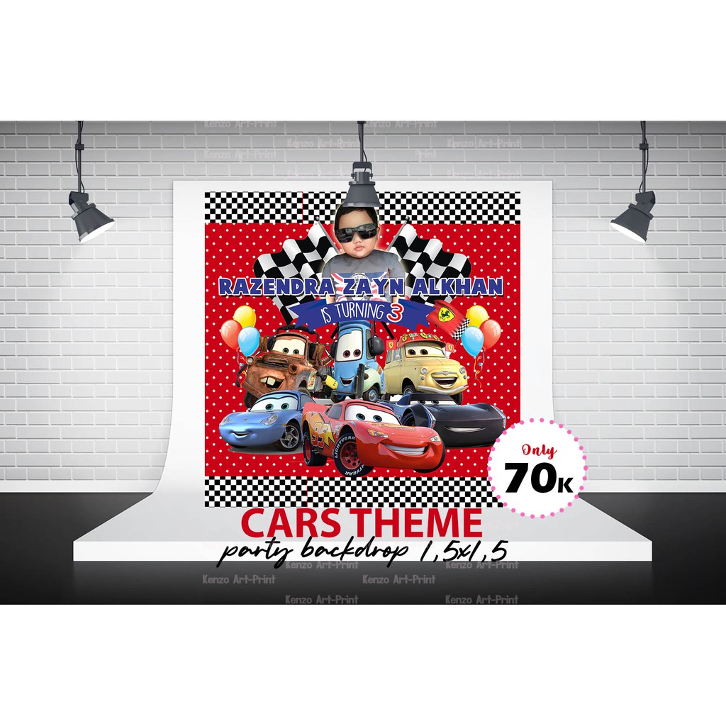 Backdrop Ultah/Banner Ultah/Backdrop Foto Tema Cars 1,5m x 1,5m