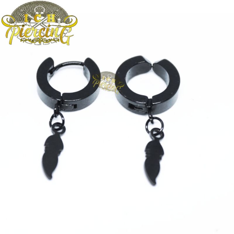 Anting Gantung Black Model Buku Kecil / Anting Korea hitam Titanium steel Anti Karat