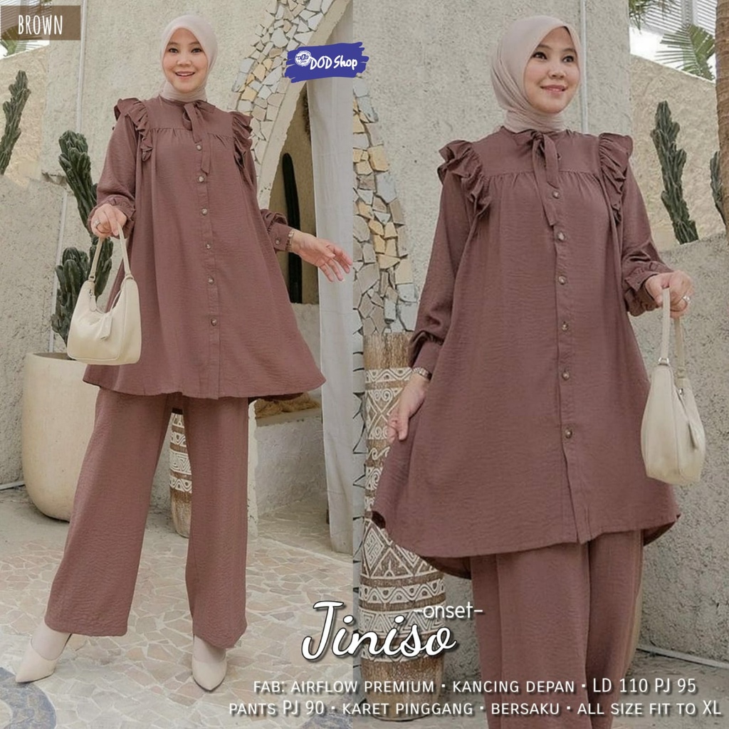 jiniso oneset 1set set stelan setelan pakaian baju dress kemeja blouse bluse blus clana celana pant 