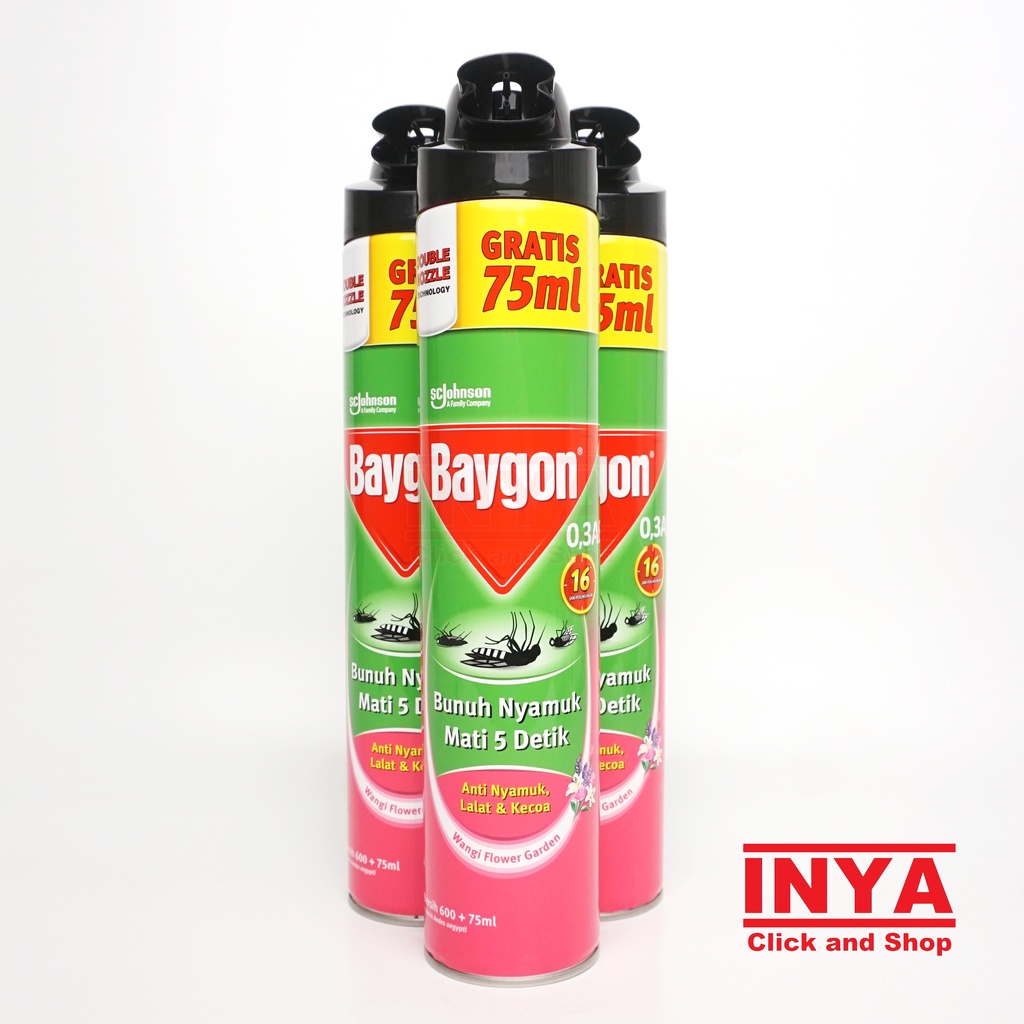 BAYGON WANGI FLOWER GARDEN ANTI NYAMUK, LALAT DAN KECOA 600ml - Obat Nyamuk Semprot