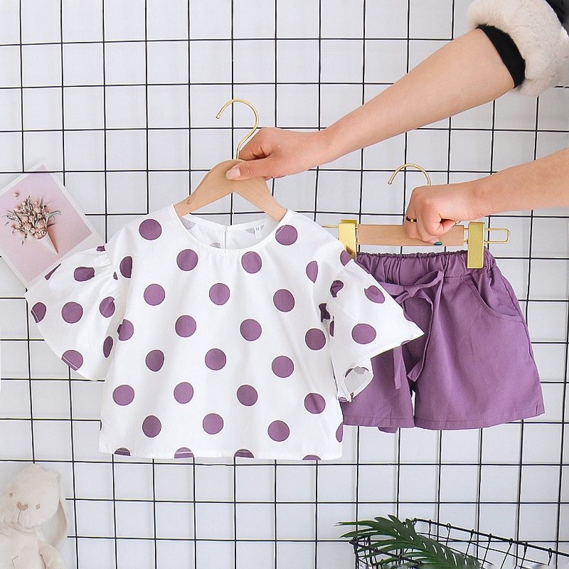 Setelan Anak Perempuan /Set Baju Korea Style PolkaDot Import 2 in 1