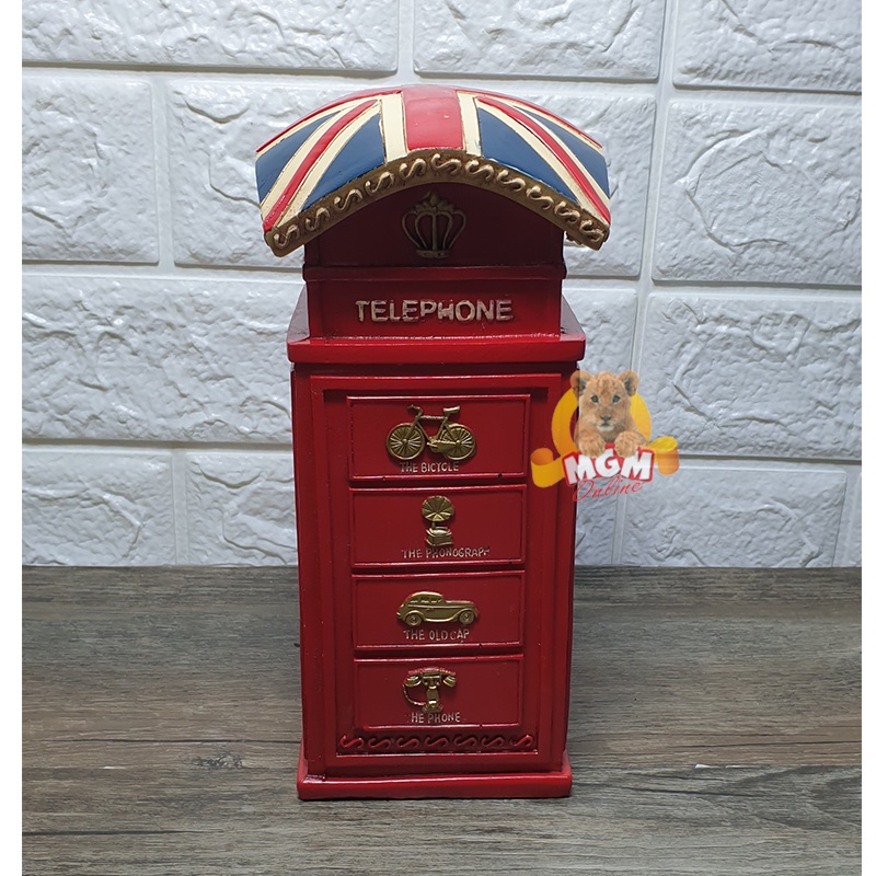 Souvenir London Telephone Booth Fiber 21cm Celengan Koin Oleh2 London