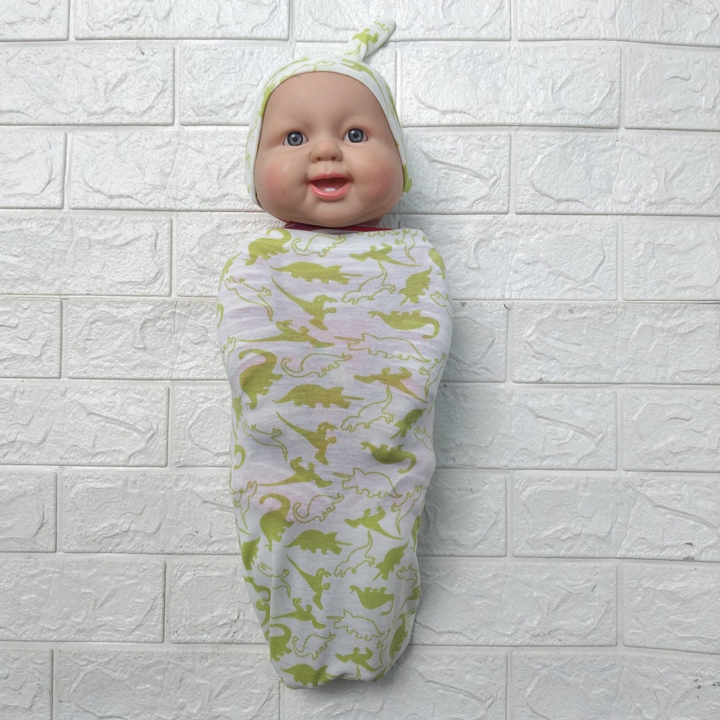 COCOON BABY WRAP Bedong Bayi Instant Green Dino FREE HEADWRAP ATAU TOPI Bedong Instan Newborn coocoon AKACHAN