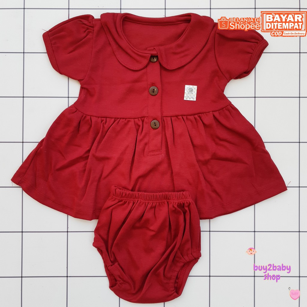 Setelan dress bayi plus celana dalam soft color bahan premium NIA 6-9 Bulan