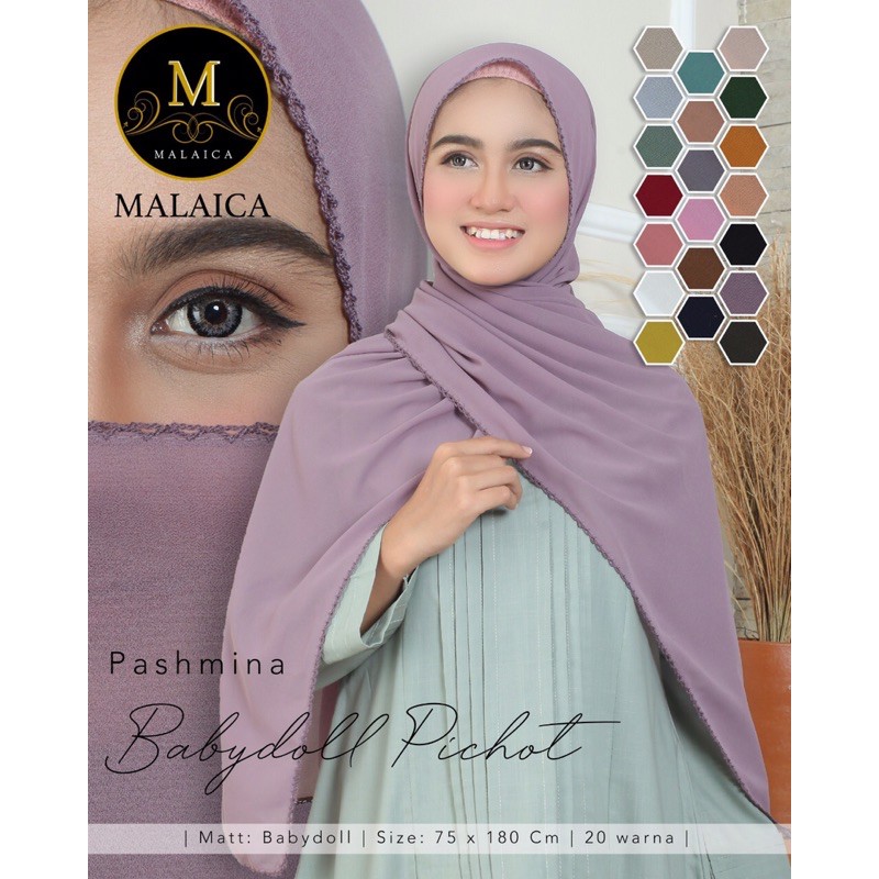 Malaica Babydoll Pichot 180x75 Jilbab Pashmina Ceruty Baby Doll Crochet Murah Hijab Polos Termurah
