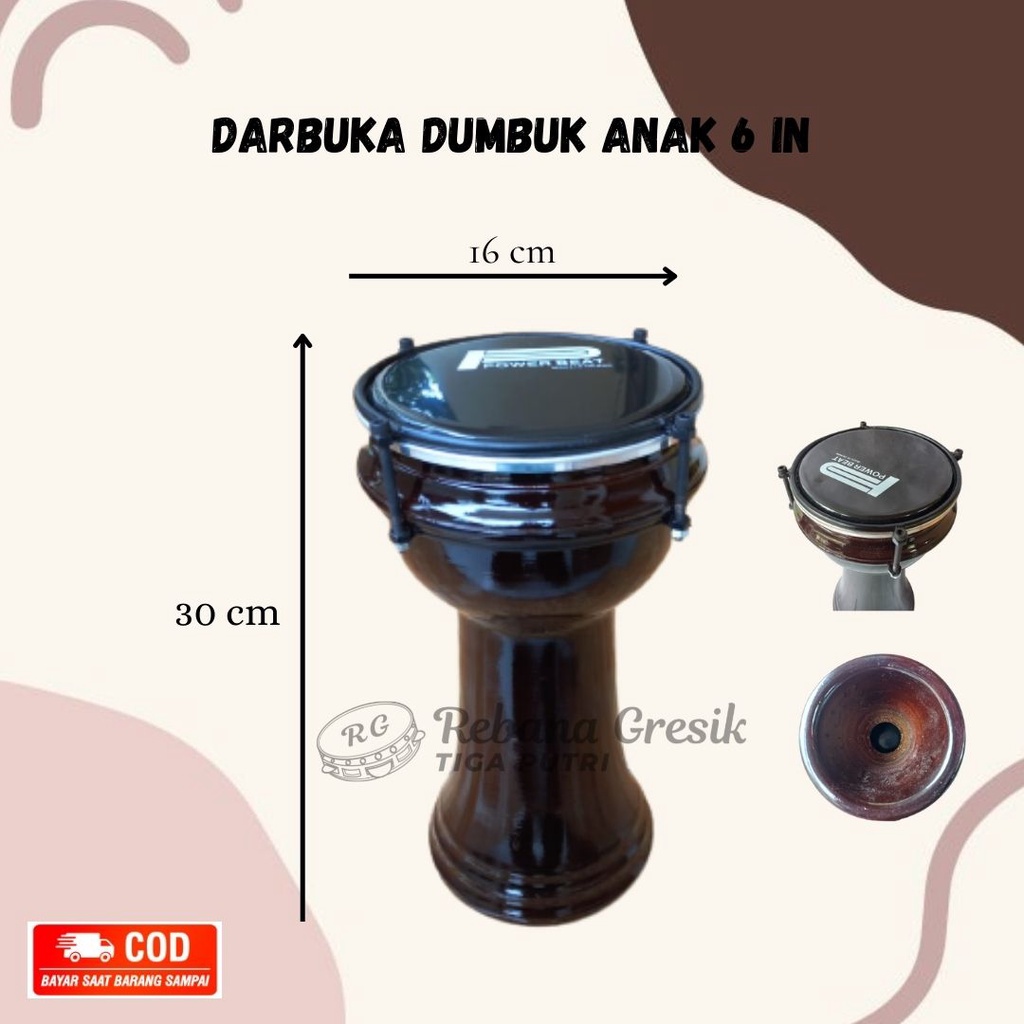 Dumbuk Pinggang Darbuka Anak Kecil Mika 6 inch/ Dumbuk Hadroh darbuka 6 inch Kayu Mahoni