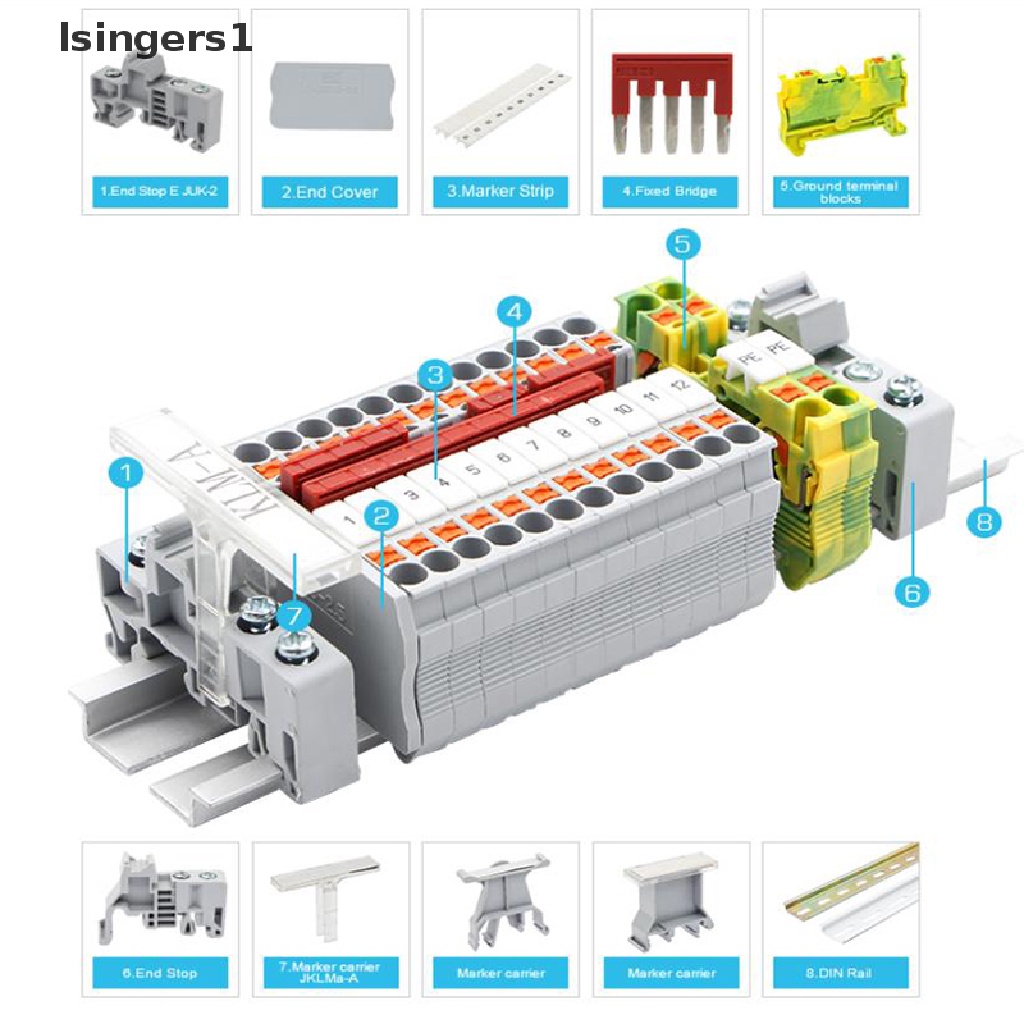 (lsingers1) 10pcs Din Rail Terminal Block PT-2.5 Tanpa Sekrup