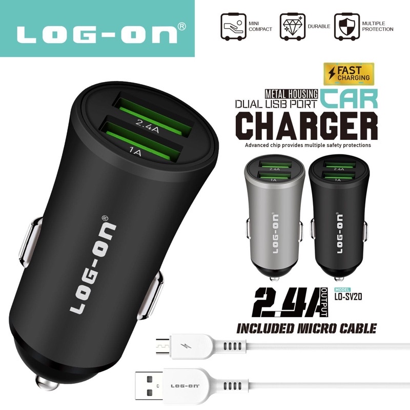 GROSIR CAR CHARGER MOBIL SV20 ORIGINAL 2USB BONUS KABEL MICRO 100CM BODY METAL PREMIUM