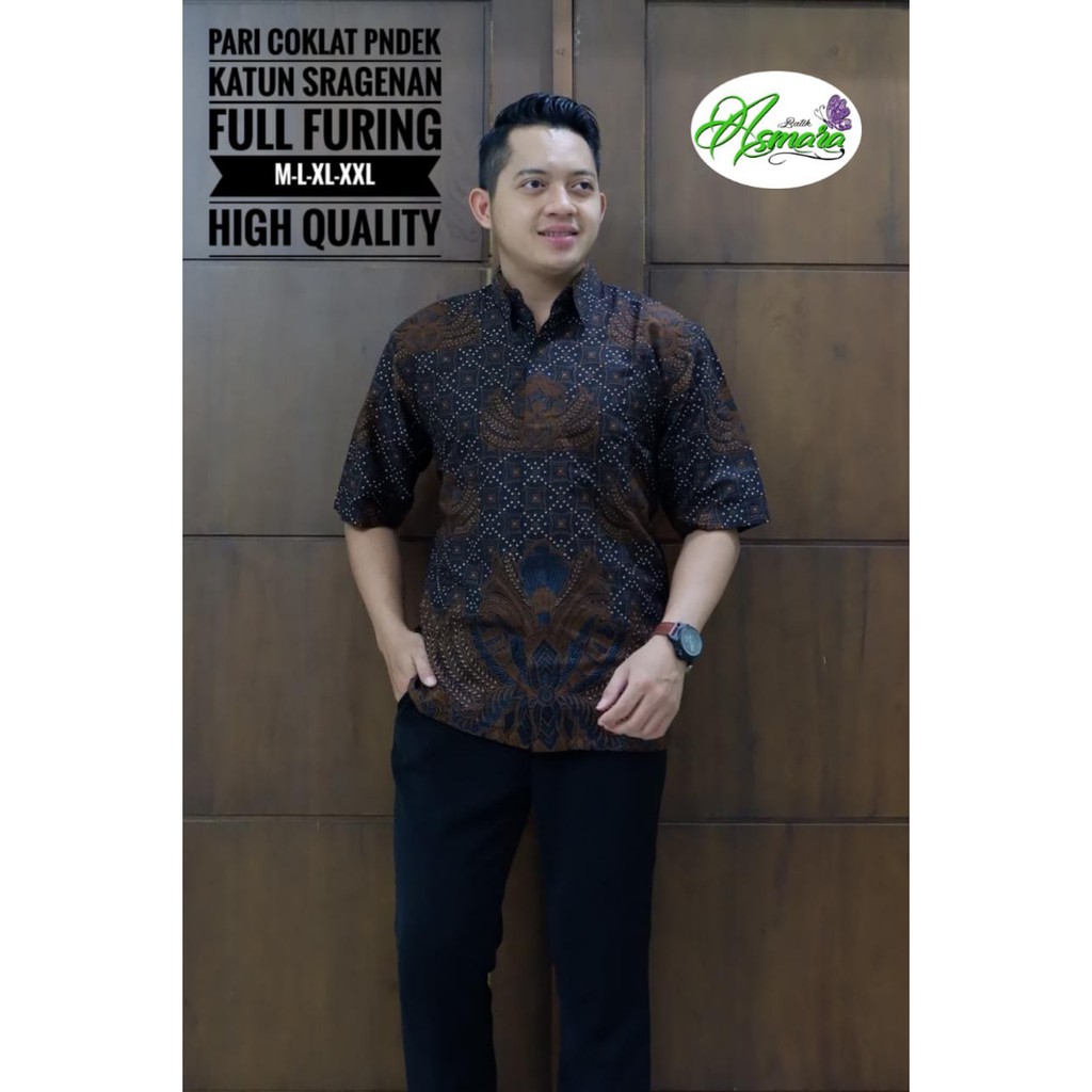 Pari Coklat Kemeja Batik Pria Pendek Full Furing by Batik Asmara