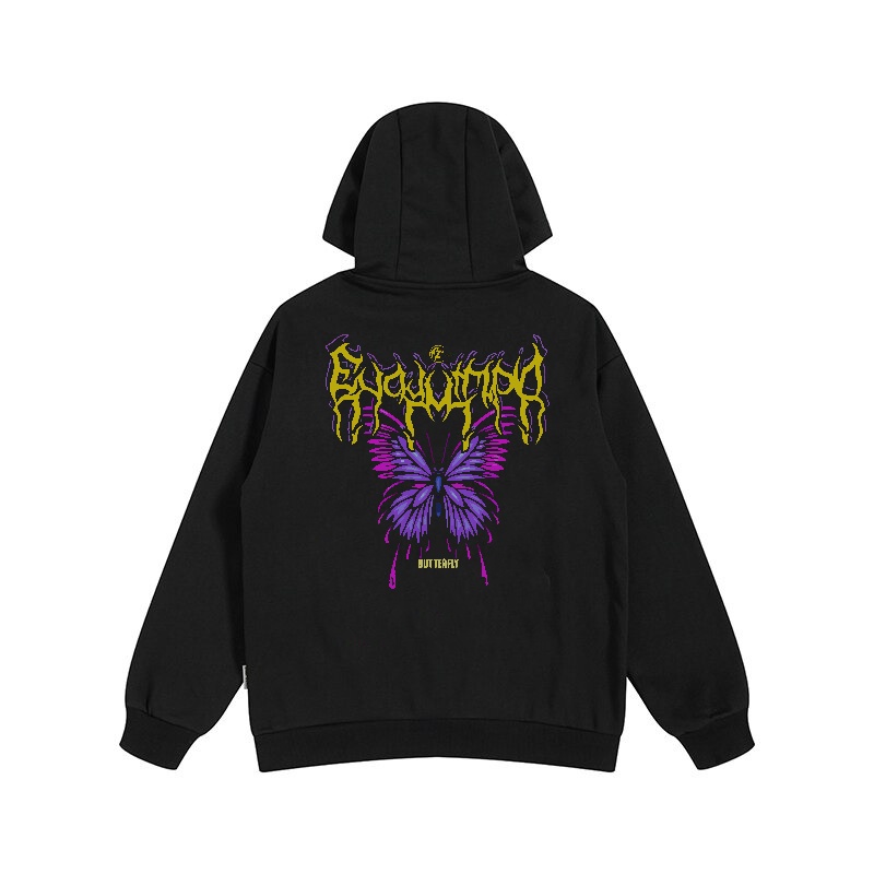 Hoodie CN sweater crewneck Metal hardcore Butteryfly kupu-kupu Jaket Switer Motif Simple Kekinian Ja