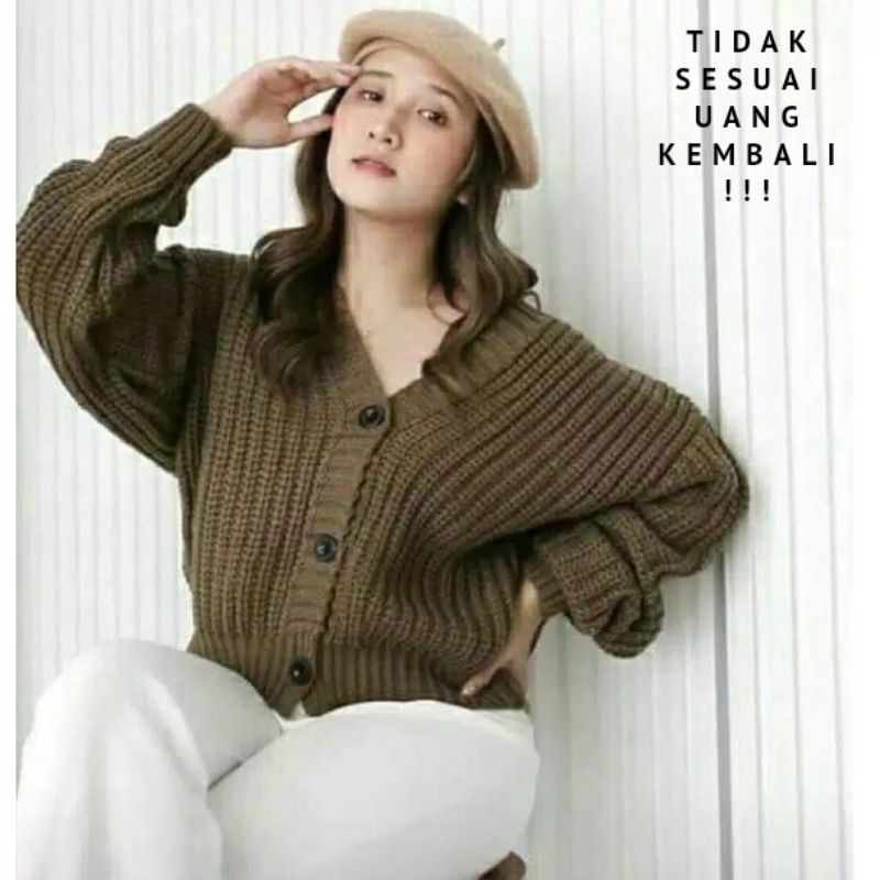 cardigan rajut crop (oversize) || cardigan rajut 7get tebal premium-Bronze