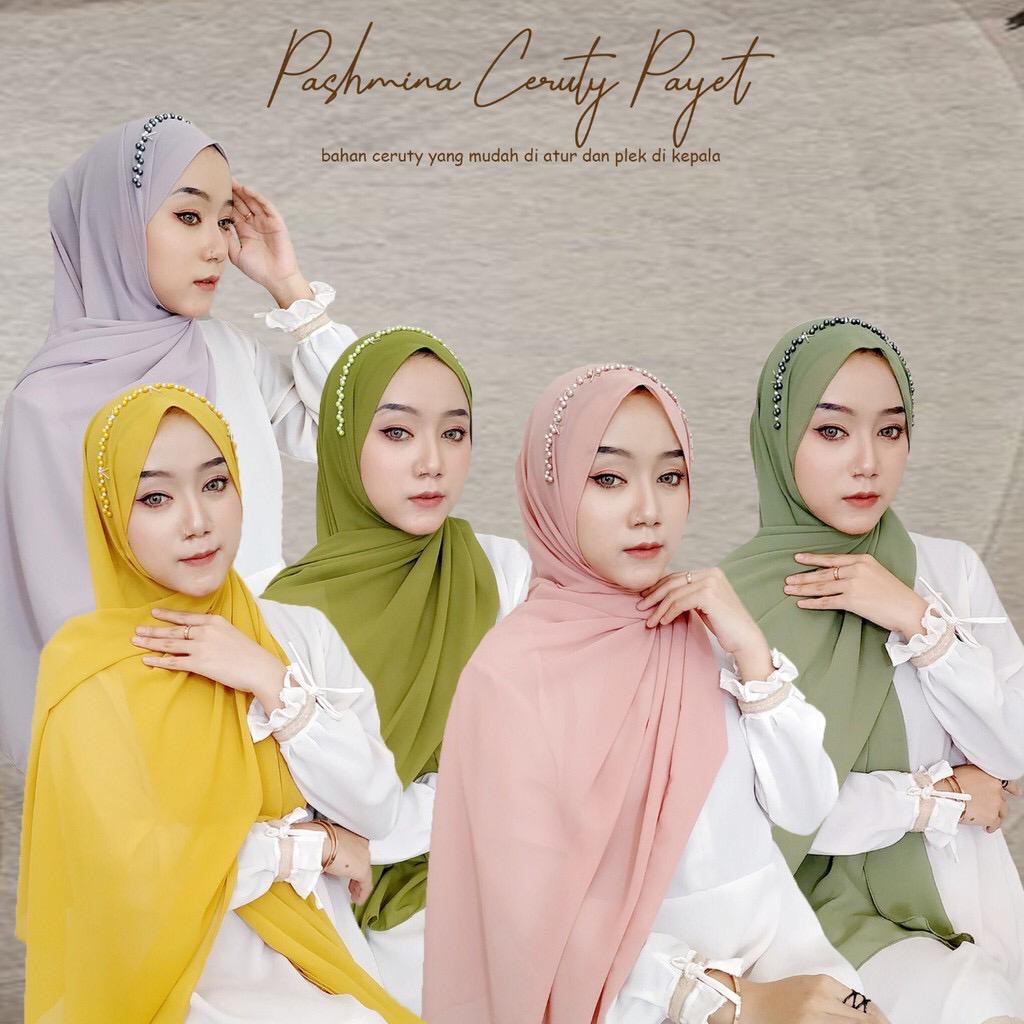 Jilbab Pashmina Ceruti Payet Mutiara (Mohon Baca Deskripsi) Ori Liana Hijab-3