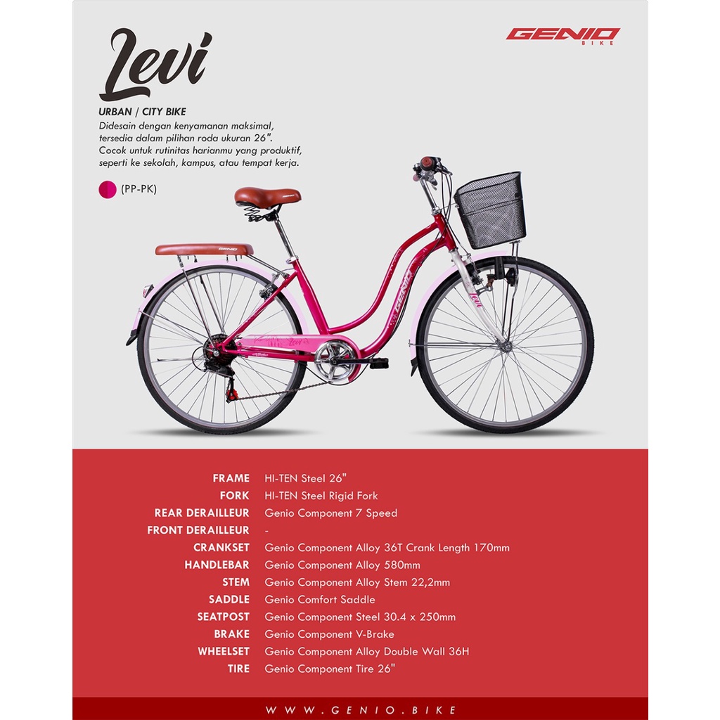 Sepeda Anak dewasa Mini Genio CTB LEVI  26 inch 7 speed Keranjang Boncengan SNI Garansi Termurah-2