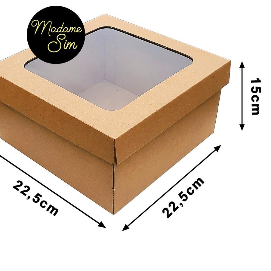 

✬ KOTAK KUE - CAKE BOX 22 x 22 x 15 CM - COKLAT + JENDELA (ISI 10 PCS) ★