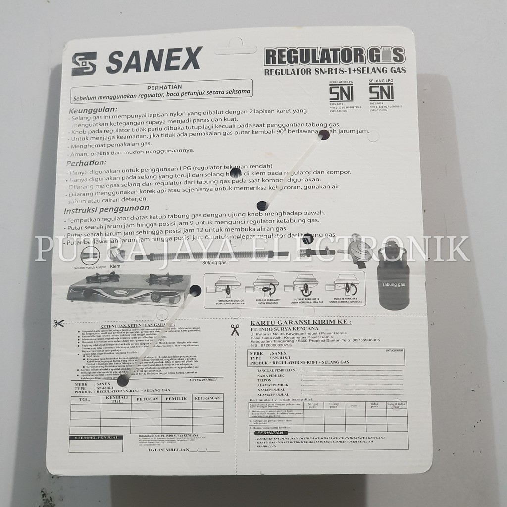 Selang Gas LPG Paket + Regulator Meter Sanex SN R18-1