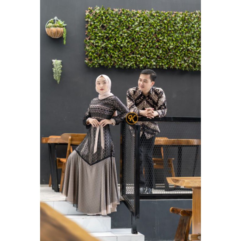 Batik Couple Gamis Maroon Black