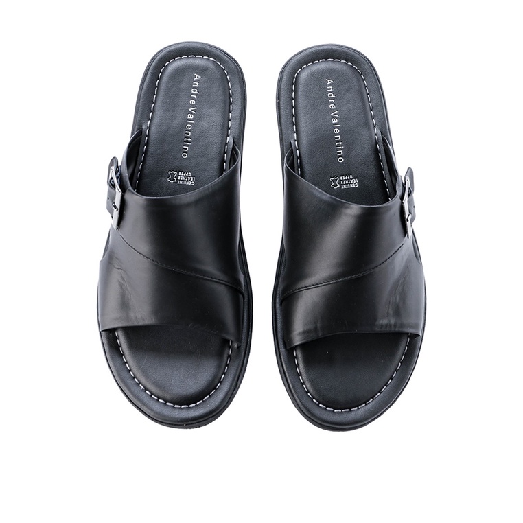 SANDAL SLIDE KULIT ANDRE VALENTINO PRIA ORIGINAL CASUAL HITAM AVM14