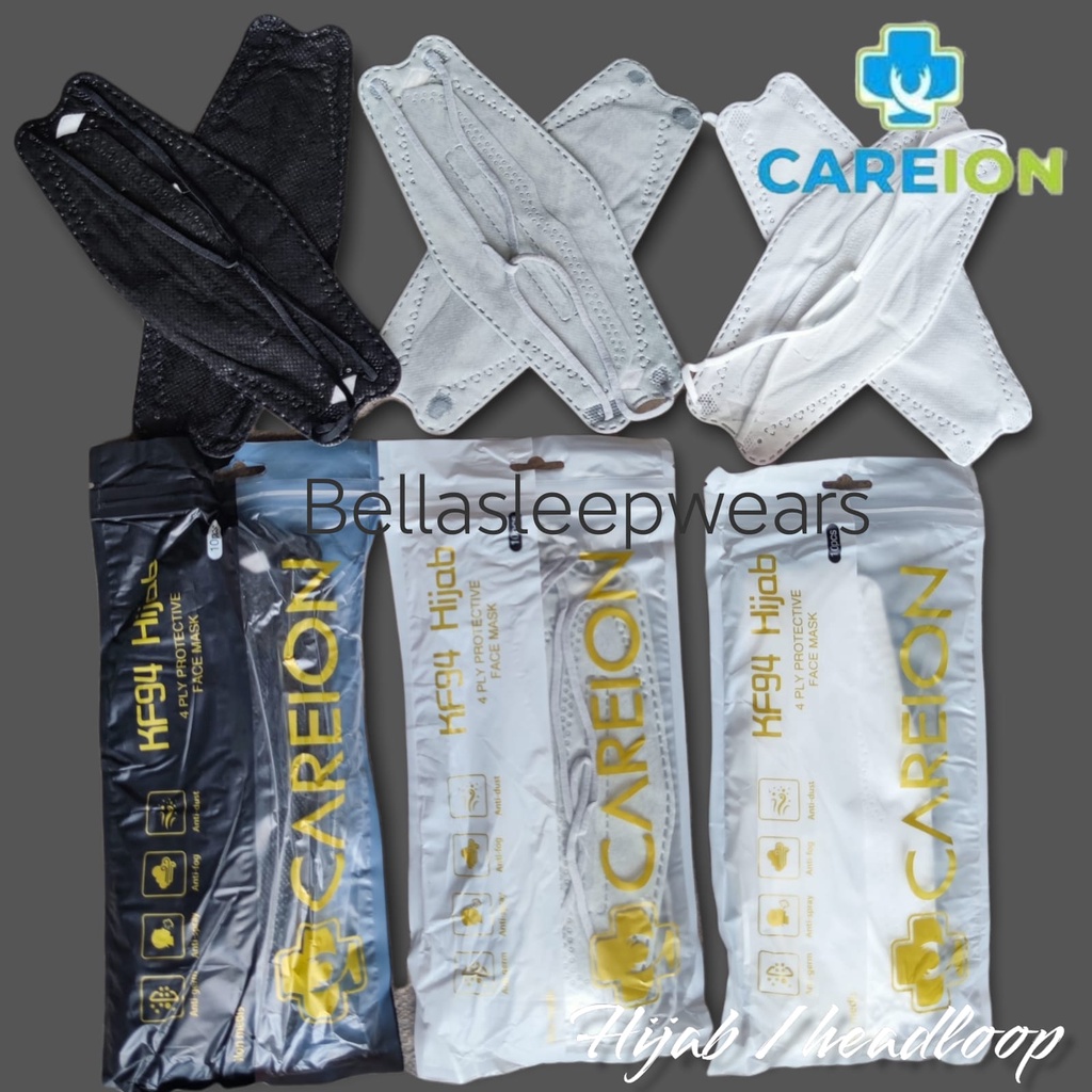 KF94 HIJAB CAREON - MASKER KF94 HIJAB HEADLOOP CAREION 4 Ply isi 10 Pcs ORIGINAL