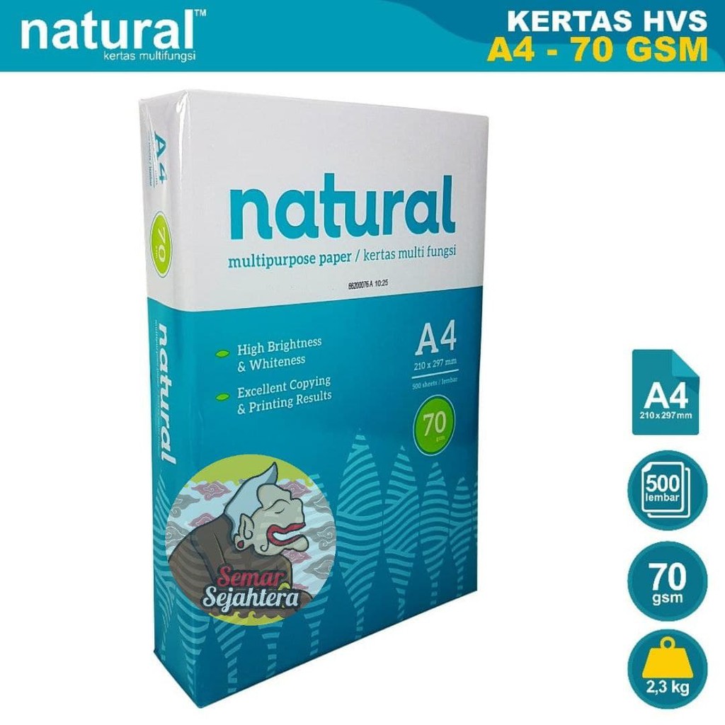 

[RIM] KERTAS HVS NATURAL A4 70GSM KERTAS FOTOKOPI FOTOCOPY^