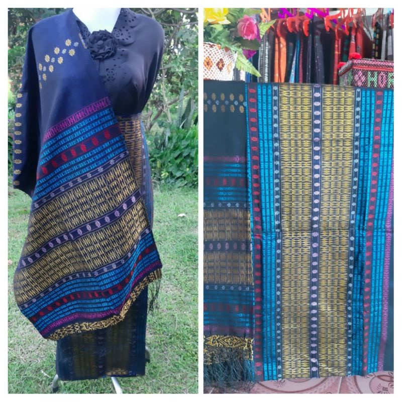 SONGKET PUCCA BINTIK WARNA NAVY GOLD TENUN TANGAN TARUTUNG