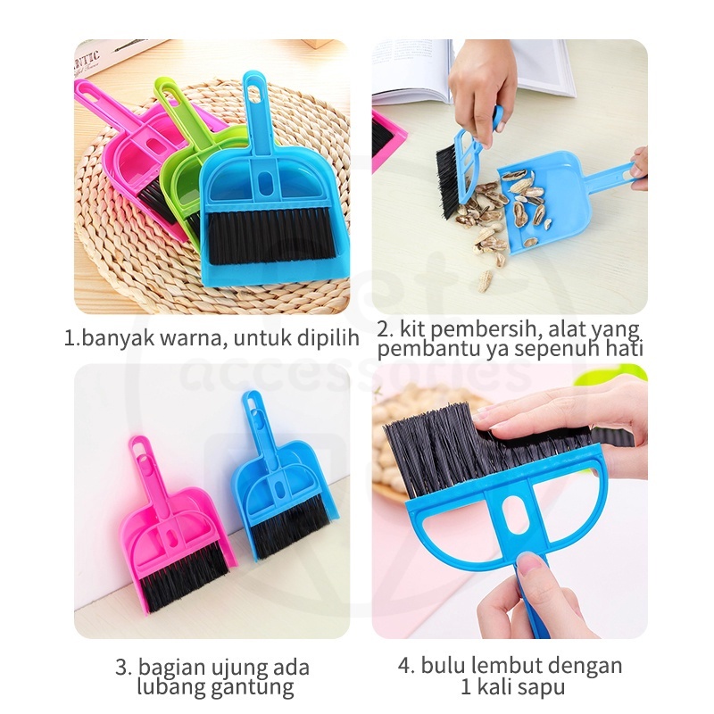 Set Sapu Mini /Pembersihan Kandang Kucing Anjing Kelinci/ Penggaruk Chip Kecil / Pembersih Karpet Mobil / Keranjang Meja Laptop