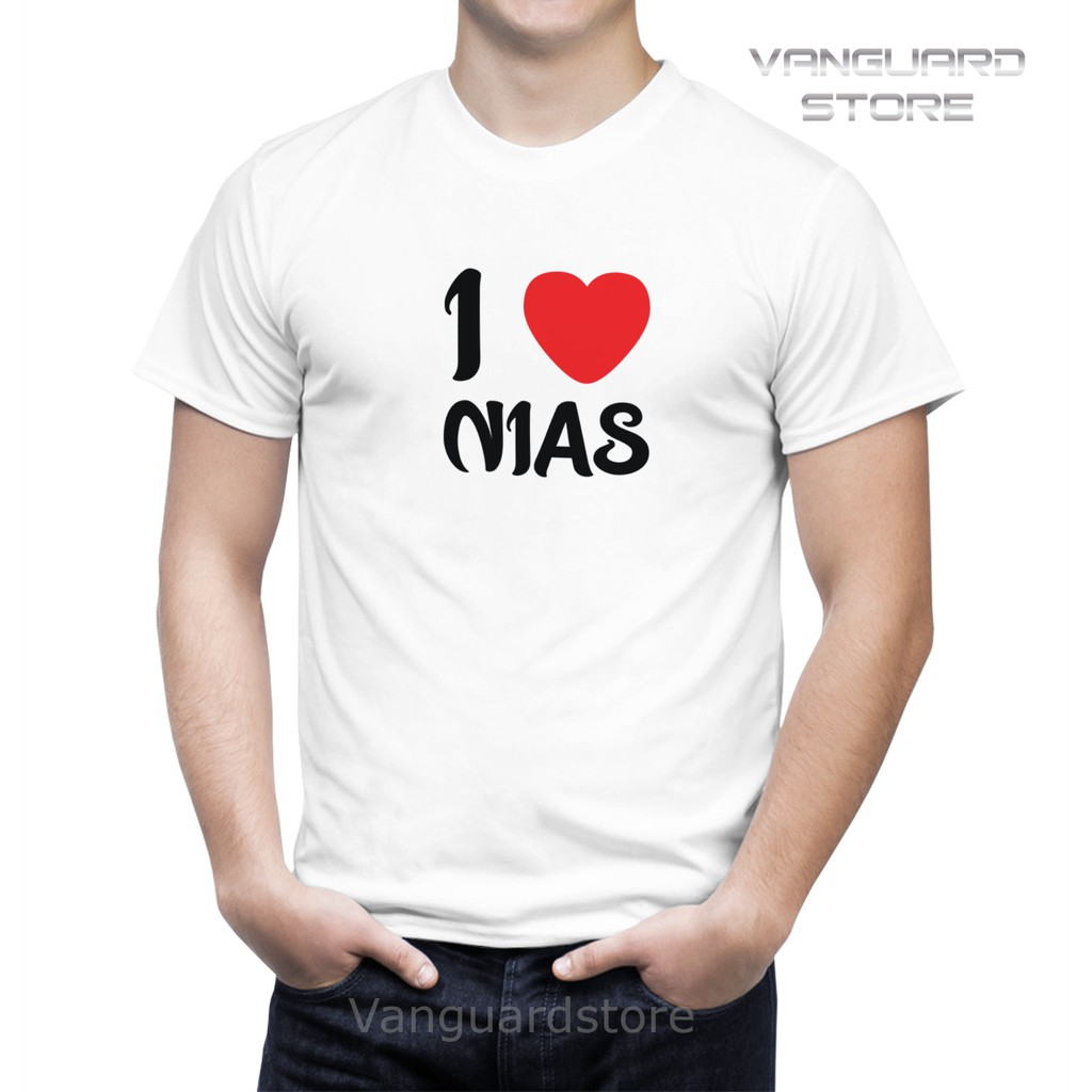 KAOS I LOVE NIAS COMBED 20S COWOK WANITA PRIA COWO UKURAN BAYI - DEWASA JUMBO BIG SIZE 0 - 4XL