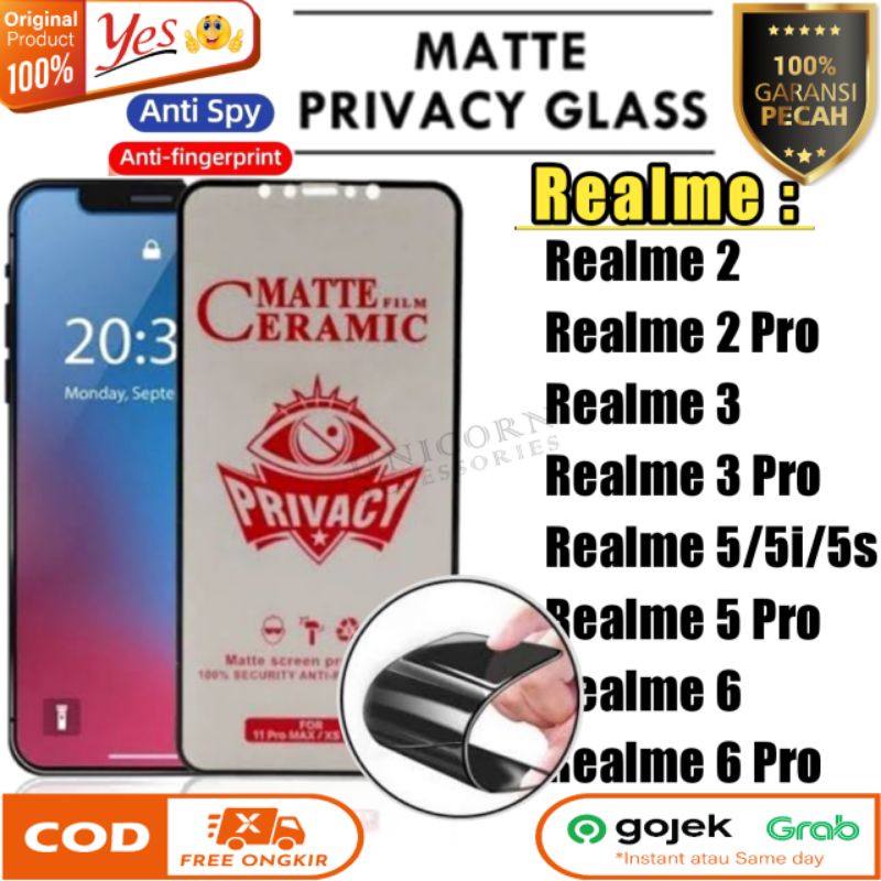 Ceramic SPY Matte Realme 2 3 5 6 Pro 5i 5s Tempered Glass Anti Gores Full Anti Glare Anti Pecah