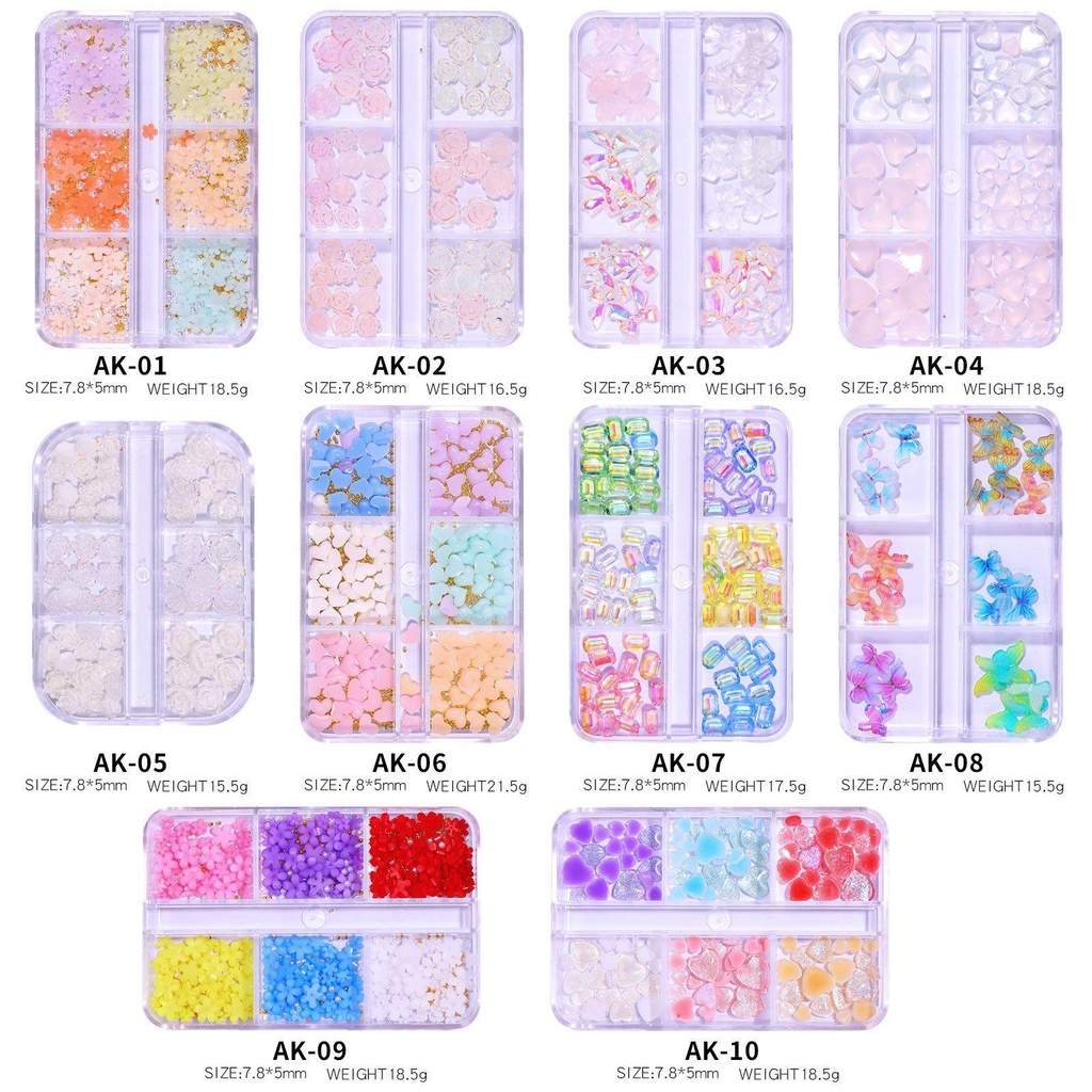 Preva 6 Sekat Manik Akrilik Bentuk Hatikupukupuhati 3D Untuk Dekorasi Nail Art Butterfly