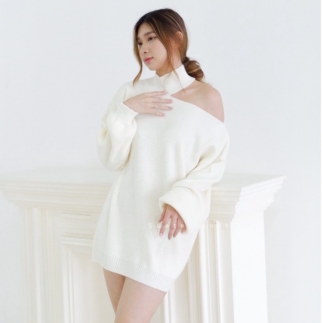 Belle Knit Oversize Premium / Turtleneck Dress / One Shoulder Top