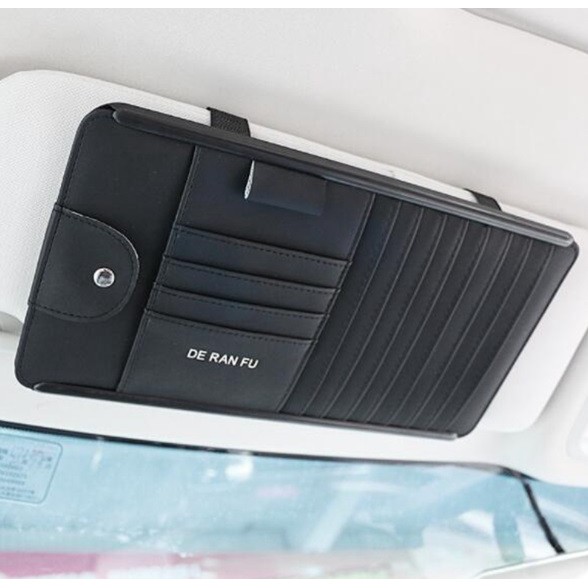 Holder Tempat CD Kaca Mata Pena Kartu Parkir E Toll Sunvisor DARENFU Mobil Kulit Sintentis Premium