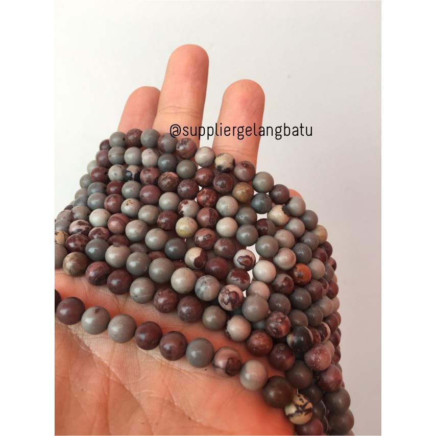 bahan ryolite jasper kokah coklat 6mm renceng bahan gelang kalung aksesoris fashion grosir supplier