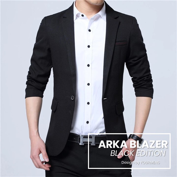 BLAZER SLIMFIT PRIA WARNA HITAM ARKA BLACK KANCING 1 NIKAYU - JAS RESMI PRIA WARNA HITAM SLIMFIT ORIGINAL NIKAYU