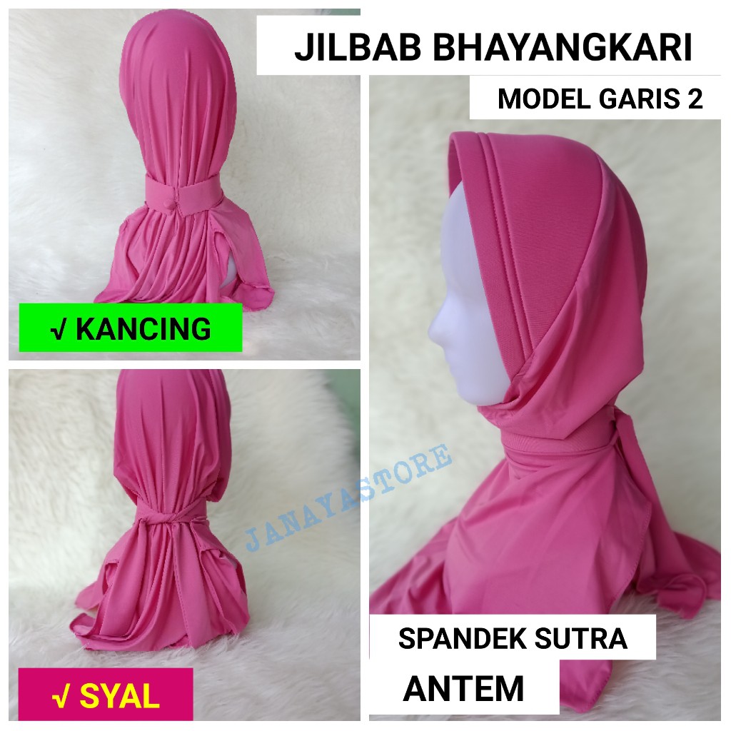 Jilbab Bhayangkari Antem Jilbab PSH Bhayangkari Anti Tembem pandek Sutra tumpuk garis 2 garis banyak