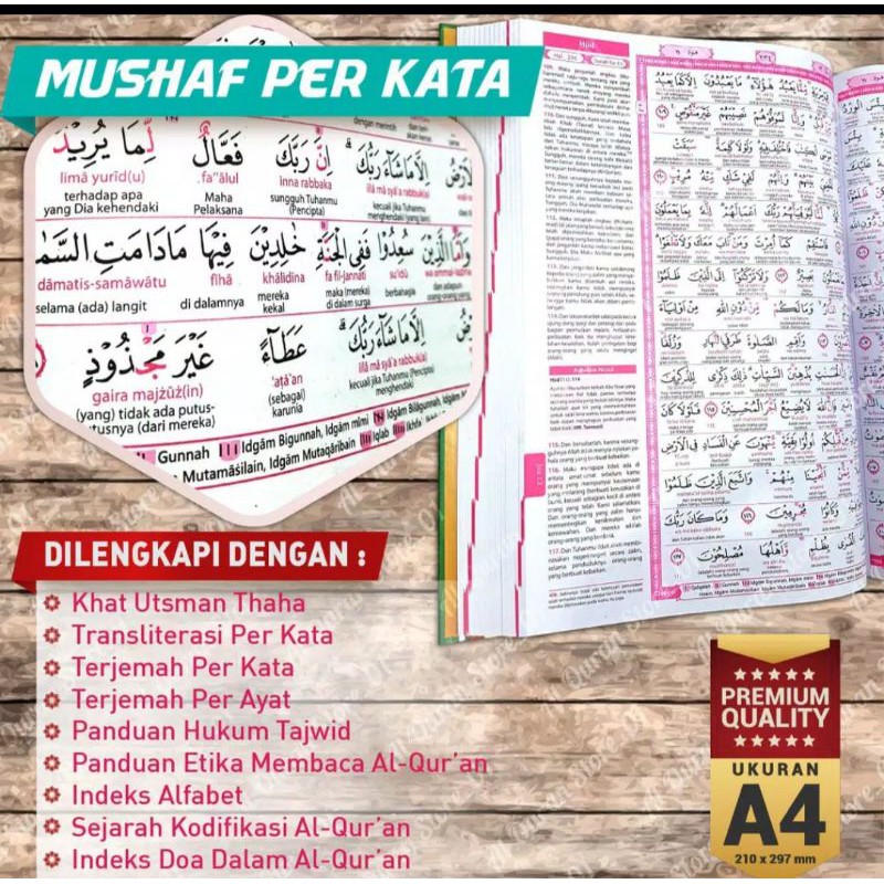 TERLARIS ! AL QURAN WAQAF  TRANSLATERASI PER KATA LATIN TERJEMAH AL KHOBIR A4 BESAR TERMURAH