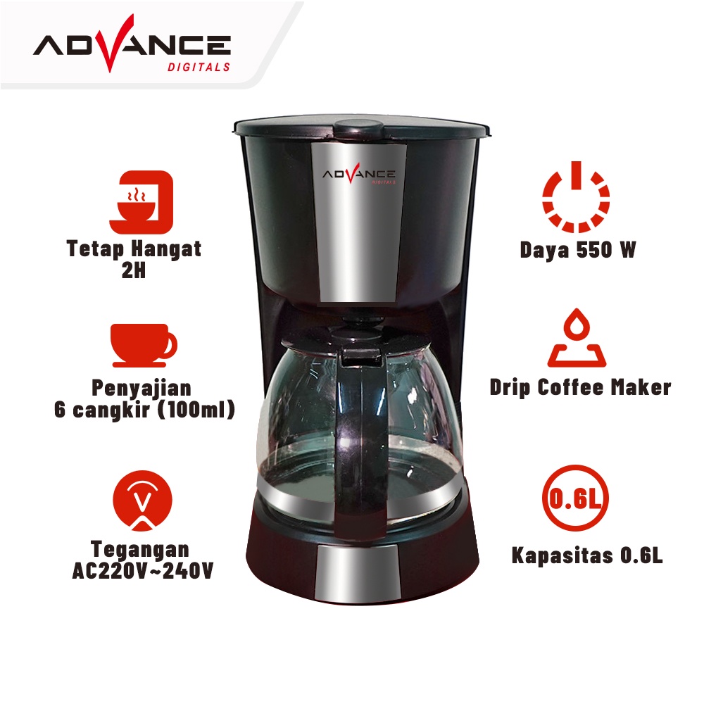 【Ready Stock】Advance Coffee Maker Mesin Kopi CM208A-0.75L / CM218-1.2L / CM228-1.5L  Automatic Coffe Machine