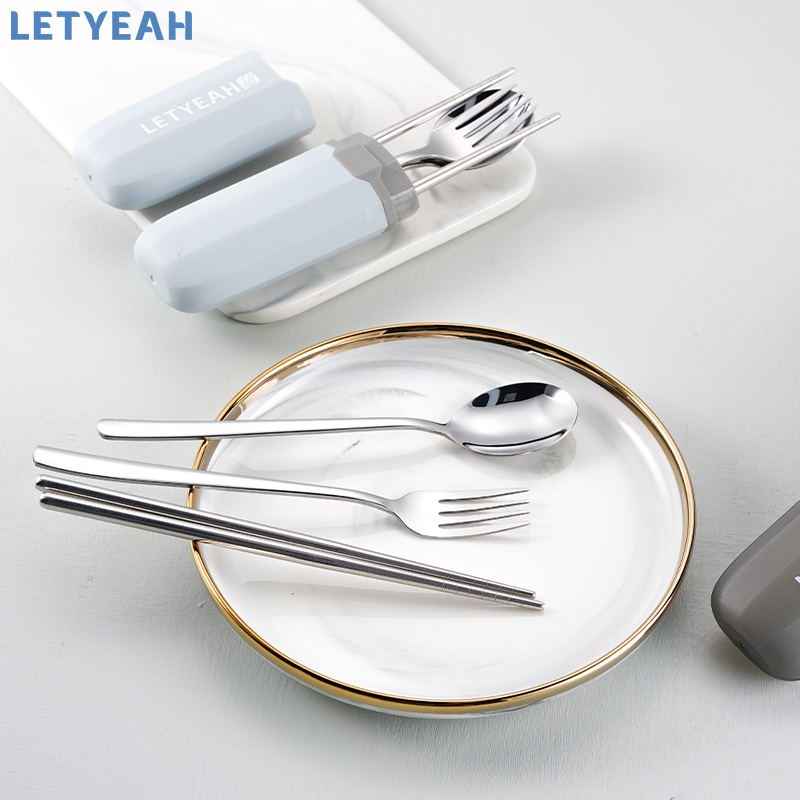 letyeah 3 pcs Sendok garpu set / Cutlery Set Stainless / Peralatan makan set portabel