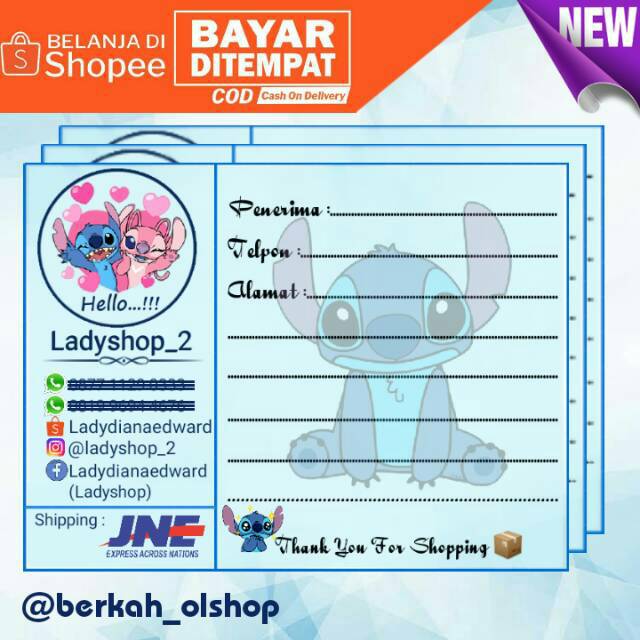 

Stiker Label Pengiriman Olshop Karakter Stitch / Free Request Nama Toko