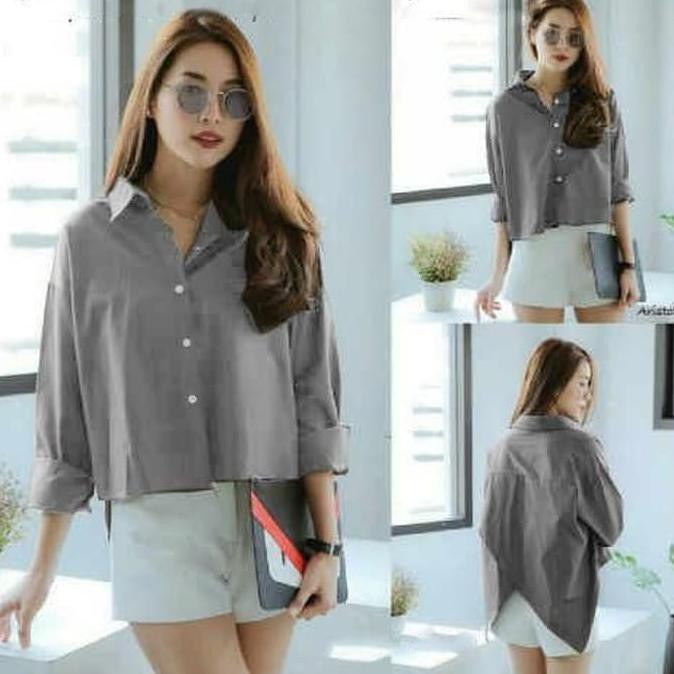 Hot Kemaja Sherina Abu Sw Kemeja Wanita Wolly Crepe Abu Abu Hot