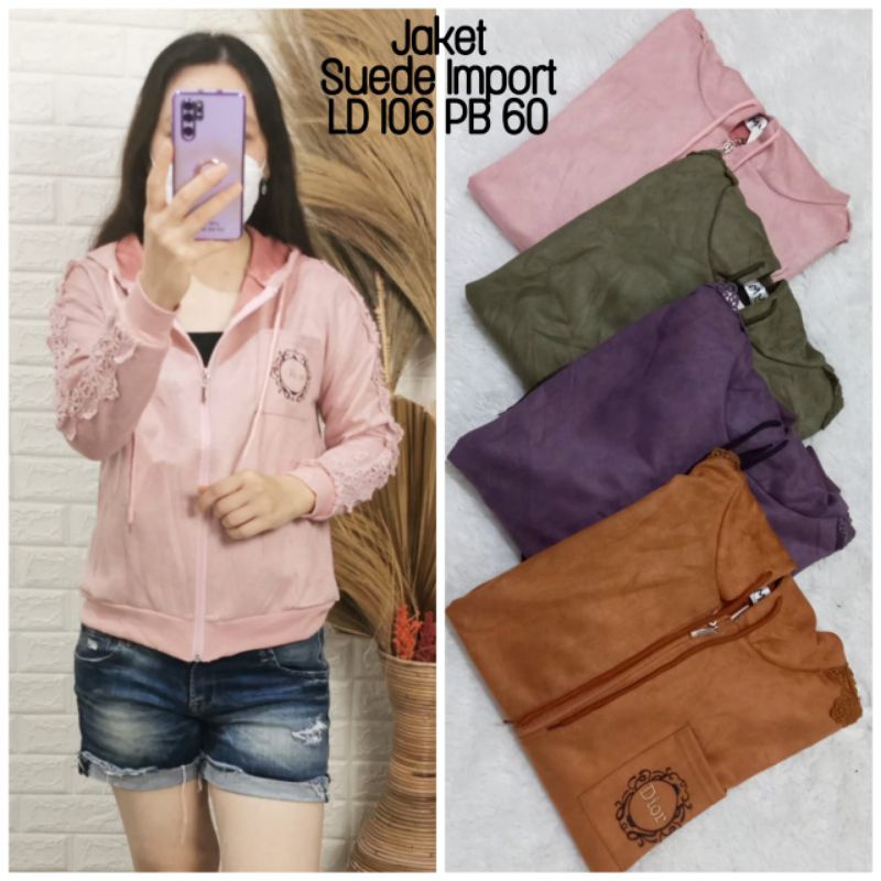 promo fhasion wanita-jaket suede renda tangan brukat  premium import/termurah/