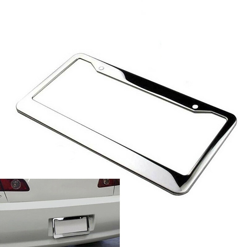 {LUCKID}1PCS Chrome Stainless Steel Metal License Plate Frame Tag Cover With Screw Caps