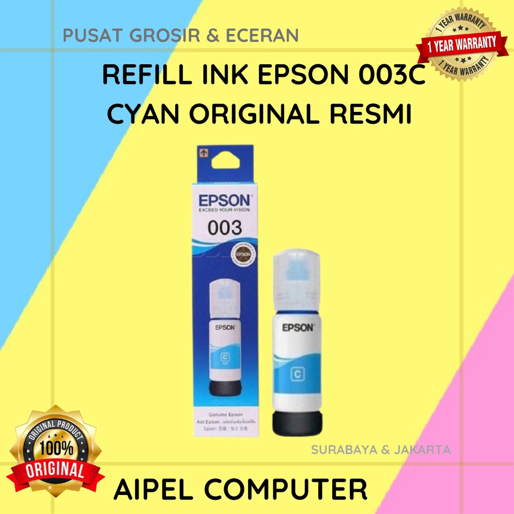 003C | REFILL INK EPSON 003 CYAN ORIGINAL RESMI