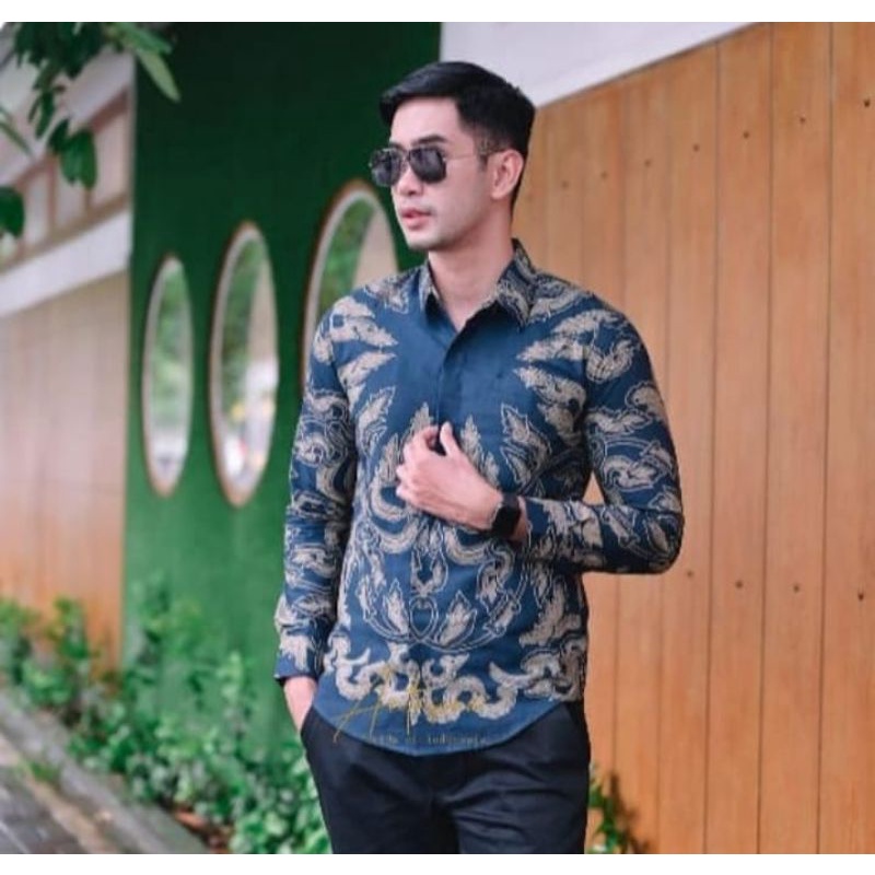 MATAHARI kemeja batik pria lengan panjang slimfit ful lapisan furing